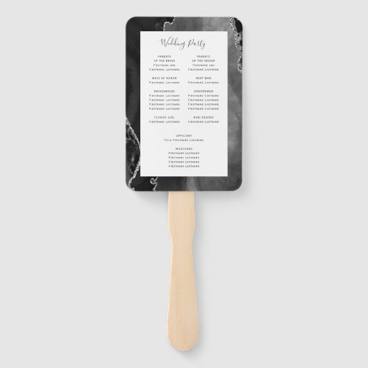 Black Silver Agate Wedding Program Handwaaier (Achterkant)