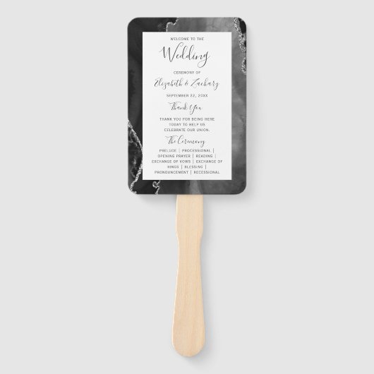 Black Silver Agate Wedding Program Handwaaier (Voorkant)