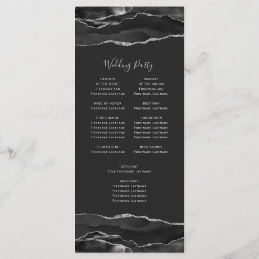 Black Silver Agate Wedding Programmakaart (Achterkant)