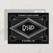 Black & Silver Art Deco Gatsby-Inspired Wedding Briefkaart (Voorkant / Achterkant)