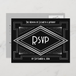 Black & Silver Art Deco Gatsby-Inspired Wedding Briefkaart
