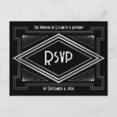 Black & Silver Art Deco Gatsby-Inspired Wedding Briefkaart (Voorkant)