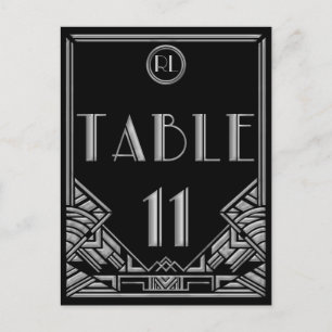 Black Silver Art Deco Gatsby Style Table Number 11 Briefkaart