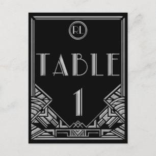 Black Silver Art Deco Gatsby Style Table Number 1 Briefkaart