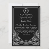 Black Silver Art Deco Gatsby Style Wedding Invites Kaart (Voorkant)