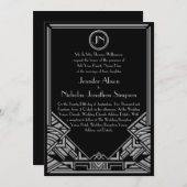 Black Silver Art Deco Gatsby Style Wedding Invites Kaart (Voorkant / Achterkant)