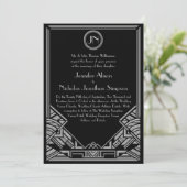 Black Silver Art Deco Gatsby Style Wedding Invites Kaart (Staand voorkant)