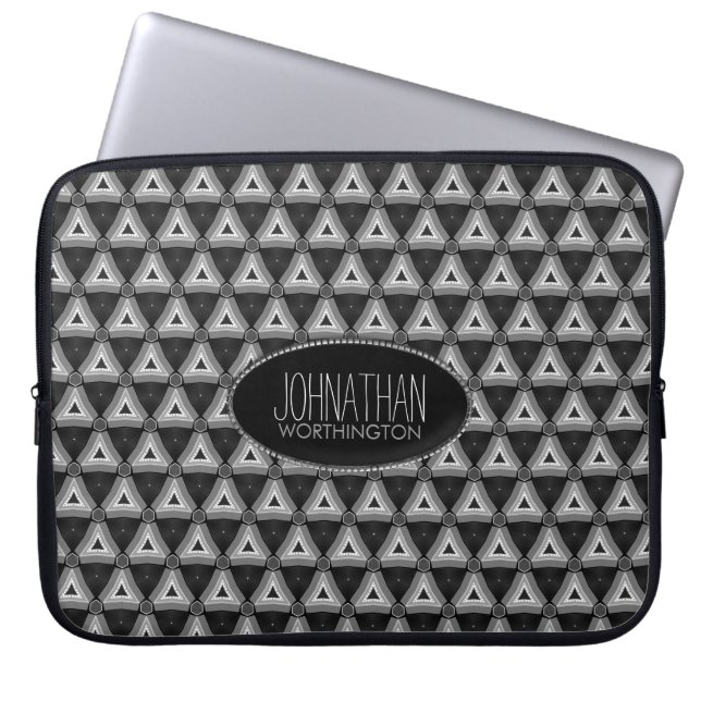 Black Silver Aztec driehoekspatroon laptophoes Laptop Sleeve (Voorkant)