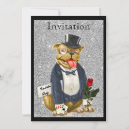 Black Silver Bachelor Party Invitation Bull Dog Kaart