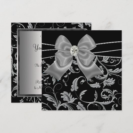 Black Silver Black All Occasion Party-uitnodiginge Kaart (Voorkant / Achterkant)