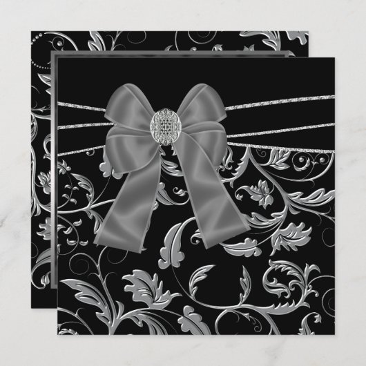 Black Silver Black All Occasion Party-uitnodiginge Kaart (Voorkant / Achterkant)