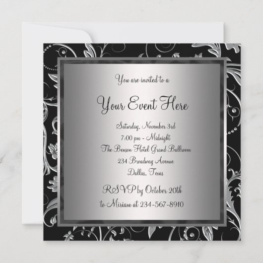 Black Silver Black All Occasion Party-uitnodiginge Kaart (Achterkant)