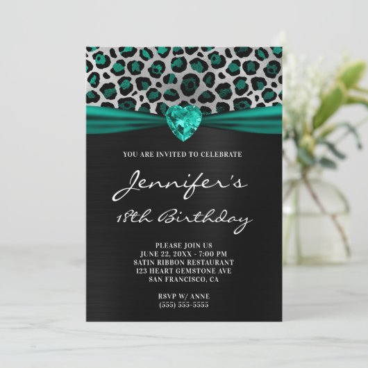 Black Silver Blauwgroen Green Leopard Folie 18th B Kaart (Staand voorkant)