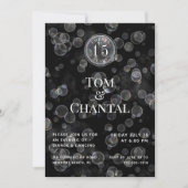 Black & Silver Bokeh Jubileum Uitnodiging (Voorkant)
