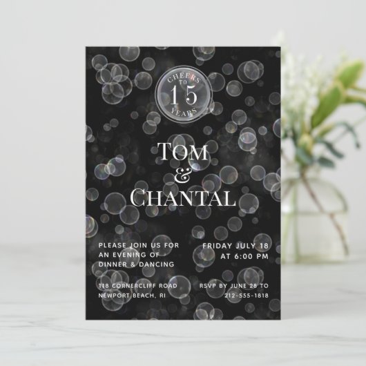 Black & Silver Bokeh Jubileum Uitnodiging (Staand voorkant)