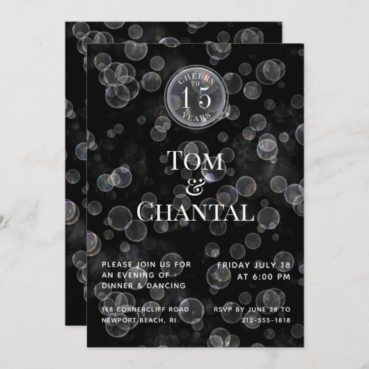 Black & Silver Bokeh Jubileum Uitnodiging (Voorkant / Achterkant)