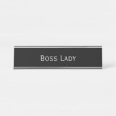 Black Silver 'Boss Lady' Funny Pun Bureau Naambordje (Voorkant)