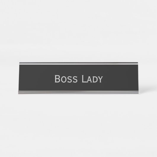Black Silver 'Boss Lady' Funny Pun Bureau Naambordje (Voorkant)