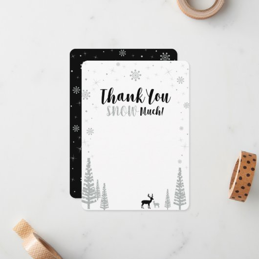 Black & Silver Boy Winter wonderland Dank u Notitiekaartje (Voorkant / Achterkant in situ)