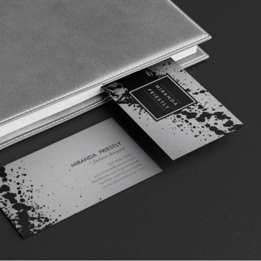 Black Silver Brushstrokes Mode Stylist Designer Visitekaartje
