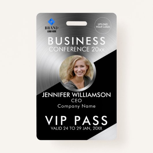 Black Silver Business Conference Exhibition Foto Badge (Voorkant)