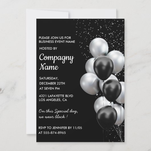 Black Silver Business-party voor Ballon Kaart (Voorkant)