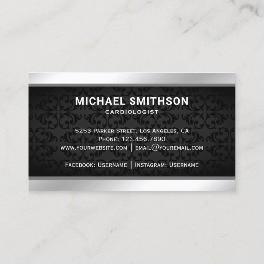 Black Silver Caduceus Symbool Medical Professional Visitekaartje (Achterkant)