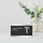 Black Silver Caduceus Symbool Medical Professional Visitekaartje (Staand voorkant)
