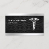 Black Silver Caduceus Symbool Medical Professional Visitekaartje (Voorkant)