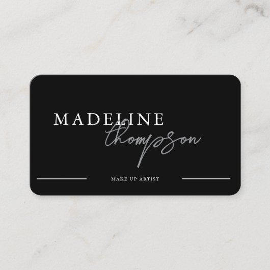 Black Silver Calligraphy Script QR-code Visitekaartje (Voorkant)