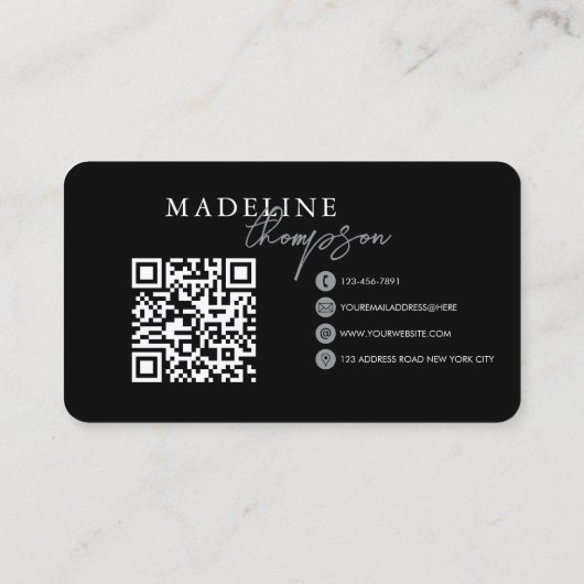 Black Silver Calligraphy Script QR-code Visitekaartje (Achterkant)