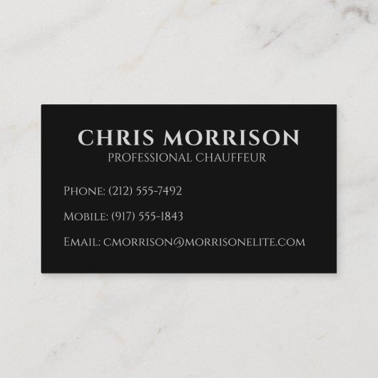 Black Silver Chauffeur Driver Metallic  Visitekaartje (Achterkant)