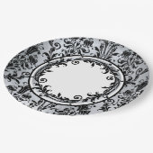Black Silver Chic Damask Floral Swirls personalise Papieren Bordje (Gekanteld)