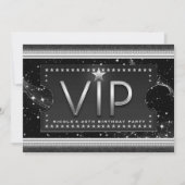 Black & Silver Chic Glam VIP Ticket Invitation Kaart (Voorkant)