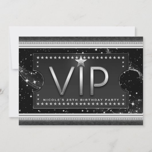 Black & Silver Chic Glam VIP Ticket Invitation Kaart (Voorkant)