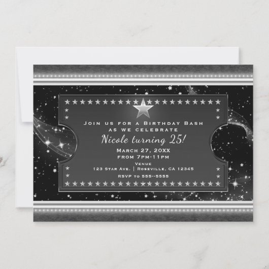 Black & Silver Chic Glam VIP Ticket Invitation Kaart (Achterkant)