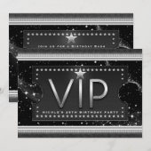 Black & Silver Chic Glam VIP Ticket Invitation Kaart (Voorkant / Achterkant)