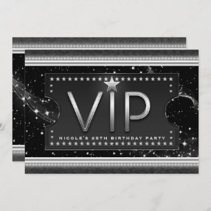 Black & Silver Chic Glam VIP Ticket Invitation Kaart