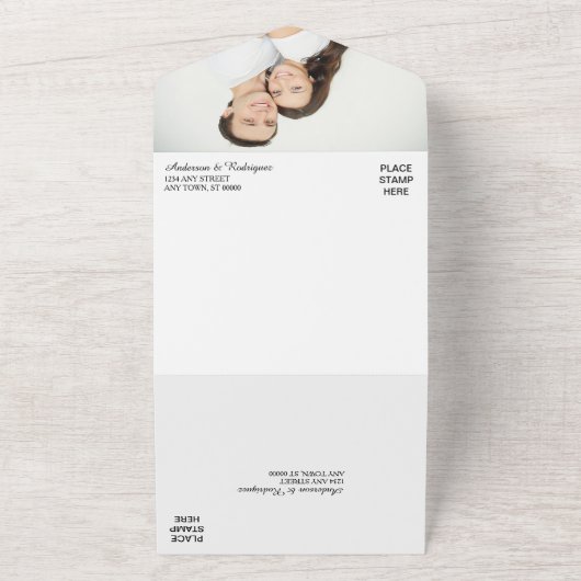 Black Silver Christelijk Cross Photo Wedding All In One Uitnodiging (Buitenkant)