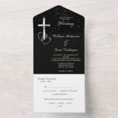 Black Silver Christelijk Cross Photo Wedding All In One Uitnodiging (Binnen)