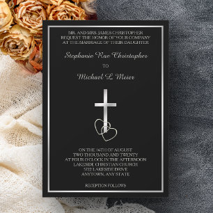Black Silver Christelijk Cross Wedding Invitation Kaart