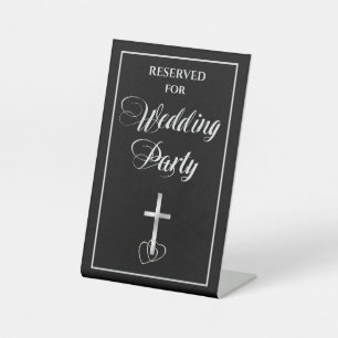 Black Silver Christelijk Cross Wedding Party Reclamebord Met Voetstuk