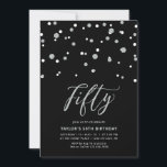 Black & Silver Confetti 50th Birthday Party Kaart<br><div class="desc">Viel je speciale dag met deze minimale uitnodiging van het 50ste verjaardagsfeest. Dit ontwerp is voorzien van een stijlvol letterschrift "50" met zeshoekige confetti met een zwart-zilveren kleurencombinatie. Meer uitnodigingen en partijbenodigdheden zijn beschikbaar in mijn winkel BaraBomDesign.</div>