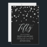 Black & Silver Confetti 50th Birthday Party Kaart<br><div class="desc">Viel je speciale dag met deze minimale uitnodiging van het 50ste verjaardagsfeest. Dit ontwerp is voorzien van een stijlvol letterschrift "50" met zeshoekige confetti met een zwart-zilveren kleurencombinatie. Meer uitnodigingen en partijbenodigdheden zijn beschikbaar in mijn winkel BaraBomDesign.</div>