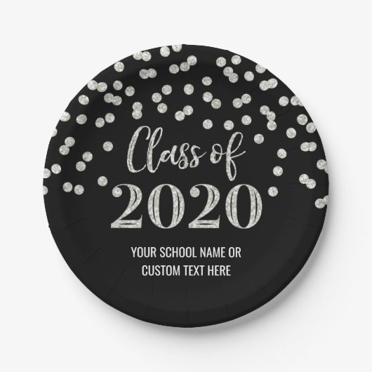 Black Silver Confetti Afstuderen 2020 Papieren Bordje (Voorkant)