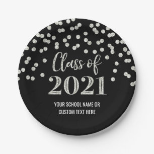 Black Silver Confetti Afstuderen 2021 Papieren Bordje