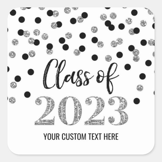 Black Silver Confetti Afstuderen 2023 Vierkante Sticker (Voorkant)
