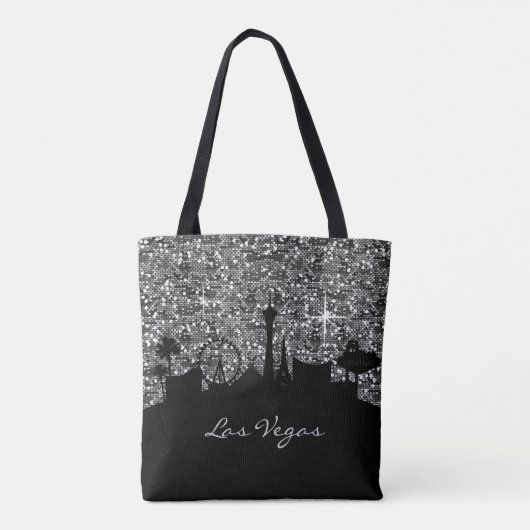Black & Silver Confetti Glitter Las Vegas Skyline Tote Bag (Achterkant)