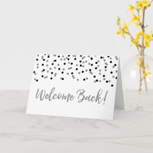 Black Silver Confetti Welcome Back Kaart (Gele Bloem)