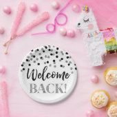 Black Silver Confetti Welcome Back Paper Borden Papieren Bordje (Feest)